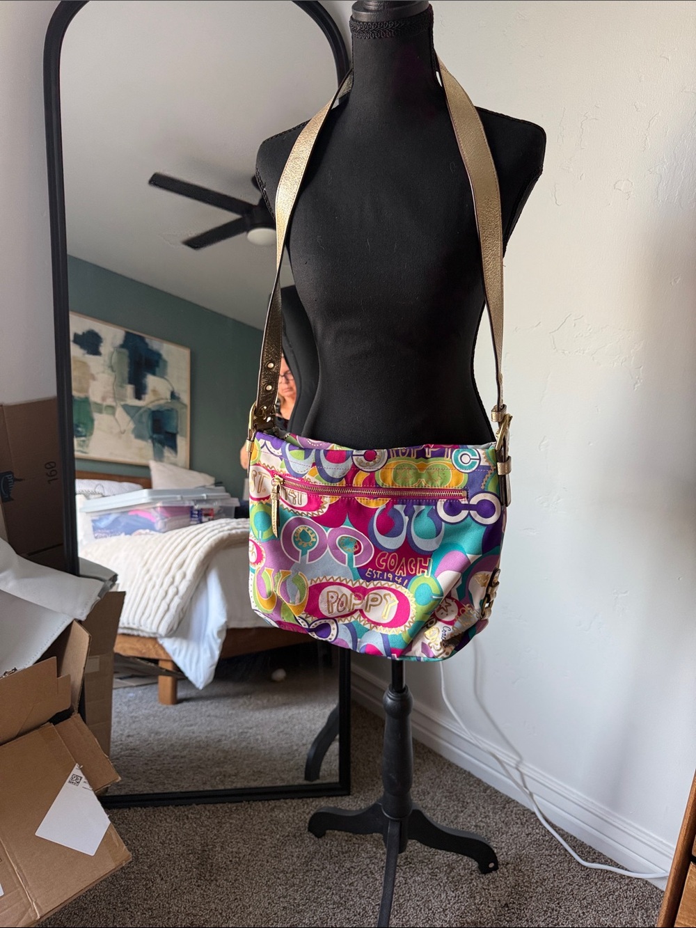 Vintage 2000 Coach Multicolor Poppy Signature Crossbody with Gold Strap